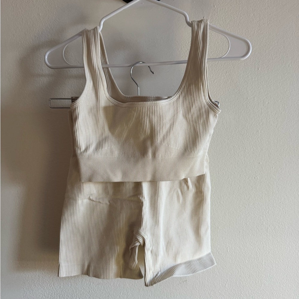Cream Sports Bra and Shorts Set
